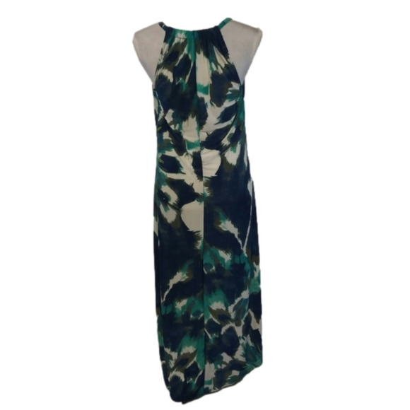 𝅺Mille Gabrielle Teal Blue Floral Watercolor Print Racerback Hi Low Maxi Dress - Picture 1 of 11
